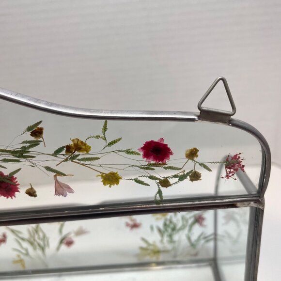 Handcrafted Pressed Flower Glass Wall-Mounted Organizer With Metal Frame - Picture 9 of 14